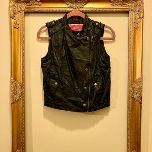 pleather biker vest with zipper and snaps